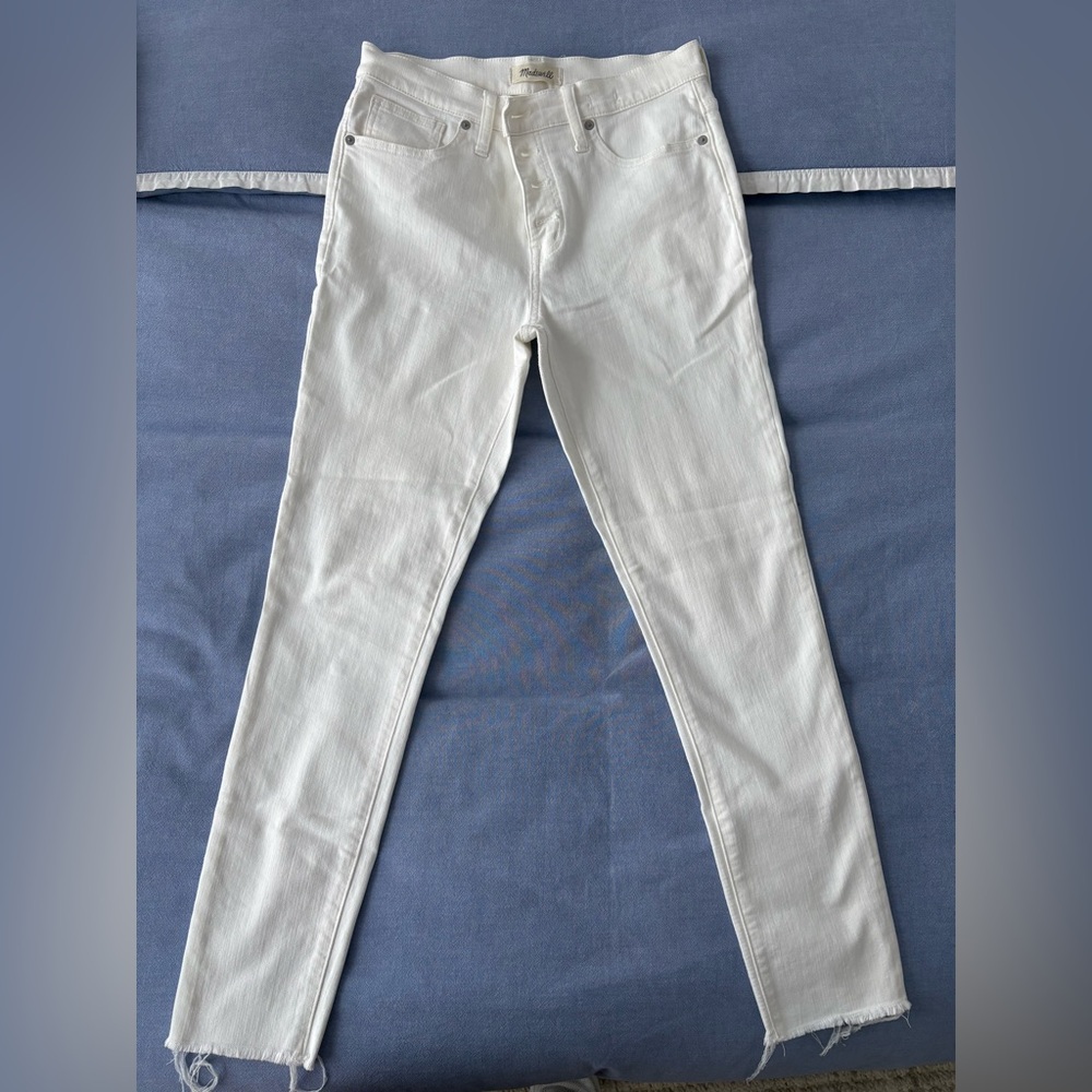 Madewell Ivory Skinny Jeans with raw hem